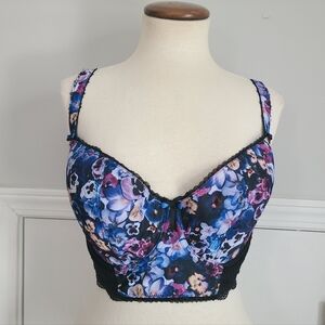 Freya Bra Size 32I Pansy Longline Padded Underwire Floral Lace Bows Top Festival